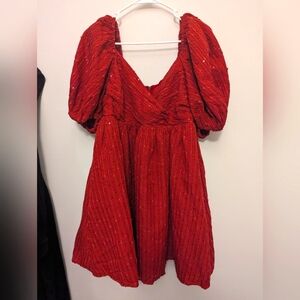 Dance & Marvel holiday party Christmas red puff sleeve babydoll dress size Large